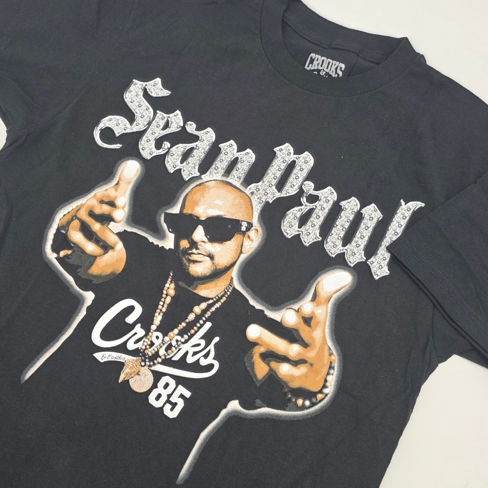 CROOKS & CASTLES X SEAN PAUL SHIRT MENS MEDIUM BLACK GRAPHIC COLLAB HIP HOP NWOT